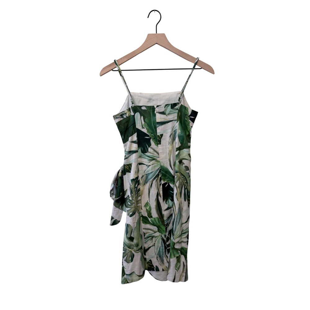 Gianni Bini Tropical Palm Print Linen Blend Wrap Mini Dress Side Tie - Picture 2 of 4